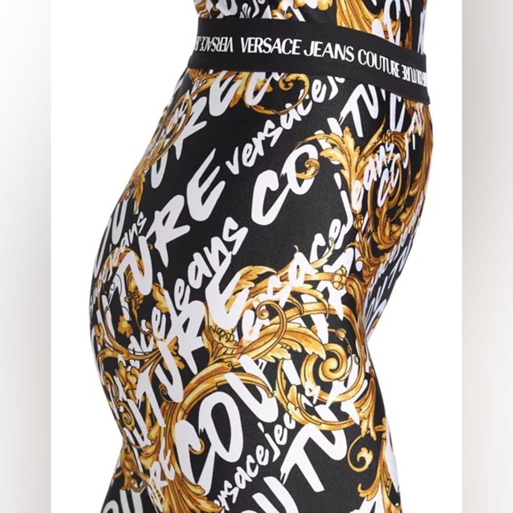 Versace Jeans Couture Womens Black White Logo Print Leggings Sz Small 6 / IT 42 - Picture 3 of 7